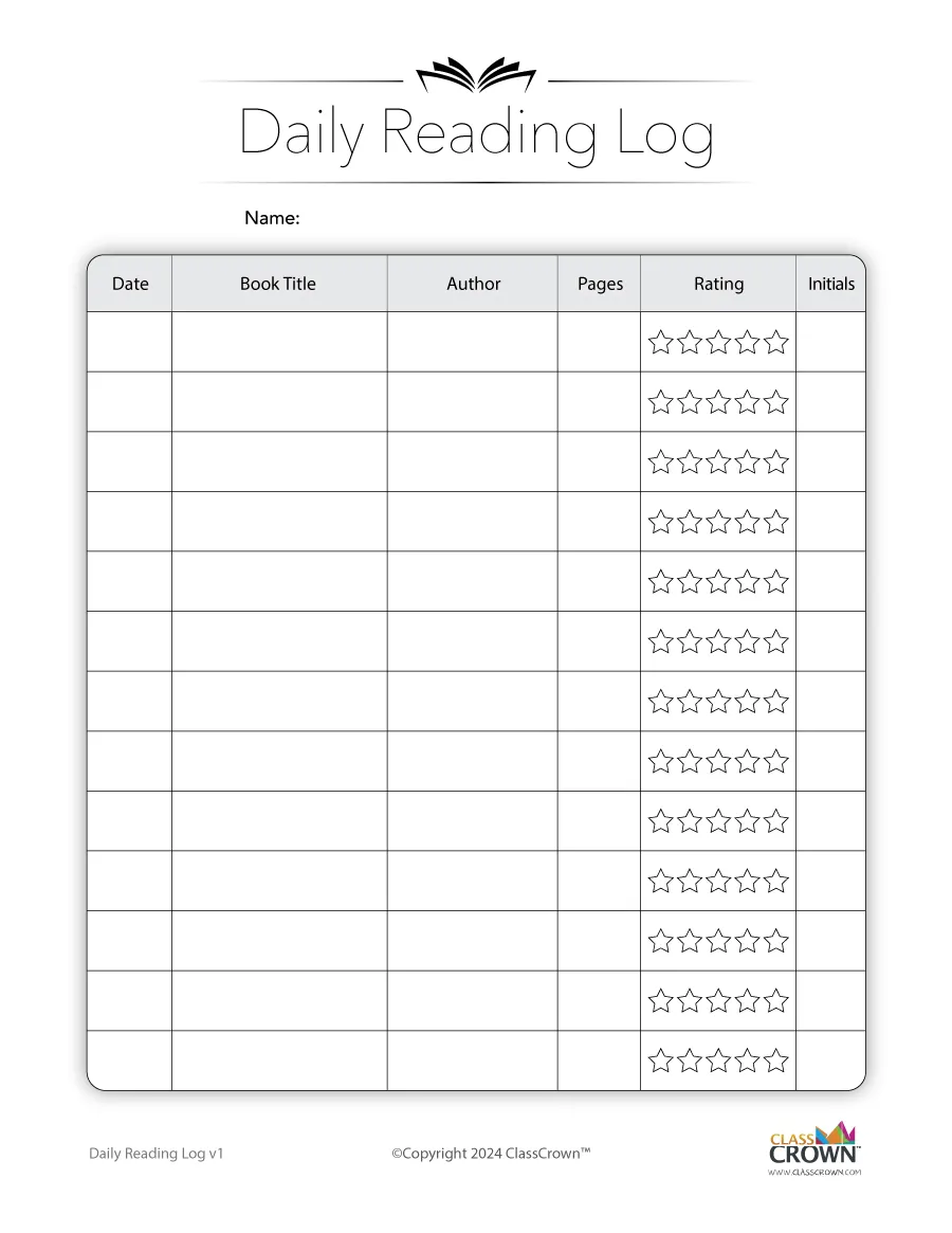 daily reading log - free reading charts | classcrown